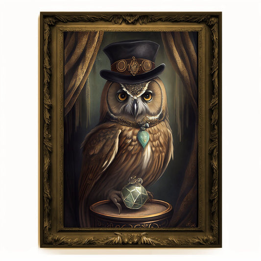 Crystal Ball Seer Owl Portrait, Owl Poster, Animal Painting, Altered Art, Magic Owl, Regal Vintage Art, Unique Prints, Pet Gift, Wizard Gift
