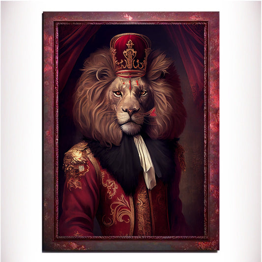 Red Lion Wall Art Print, Red Animal Lover Vintage Regal Art Poster. Victorian Red Lion Pub Portrait Royal Painting Red lion Bar Art Pet Gift - Wall Art Poster Print
