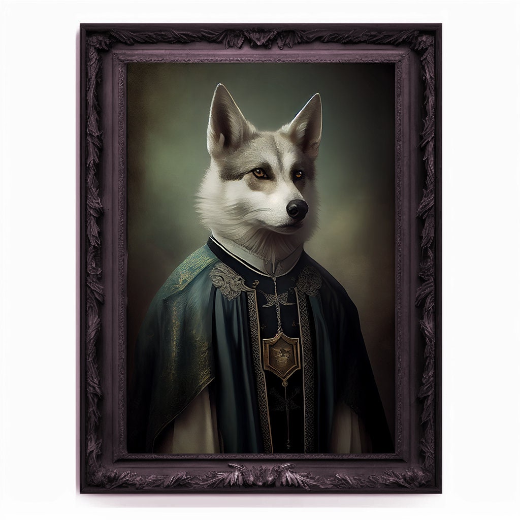 Wolf Priest, Ritual Wolf Portrait, Religious Poster, Animal Painting, Altered Art, Christian Wolf, Regal Vintage Art, Unique Prints, God Art