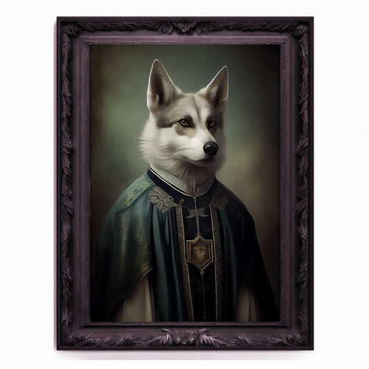 Wolf Priest, Ritual Wolf Portrait, Religious Poster, Animal Painting, Altered Art, Christian Wolf, Regal Vintage Art, Unique Prints, God Art