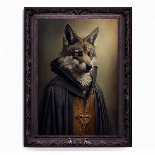 Wolf Priest, Ritual Wolf Portrait, Religious Poster, Animal Painting, Altered Art, Christian Wolf, Regal Vintage Art, Unique Prints, God Art