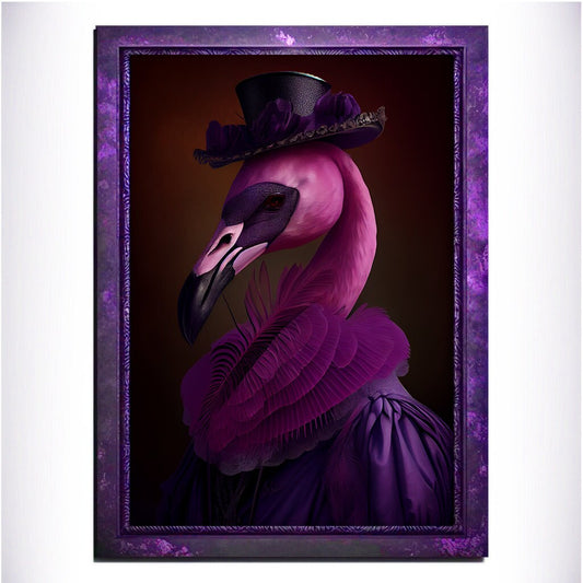 Purple Flamingo Wall Art Print, Animal Lover Vintage Regal Flamingo Art Poster Renaissance. Victorian Flamingo Portrait, Royal Painting Gift - Wall Art Poster Print