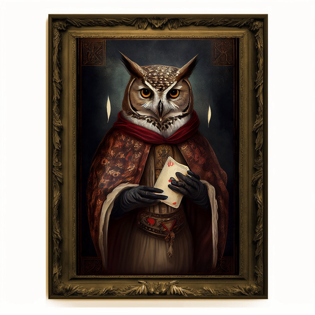 Prophet Owl, Fortune Teller Owl Portrait, Owl Poster, Animal Painting, Altered Art, Magic Owl, Regal Vintage Art, Unique Prints, Wizard Gift