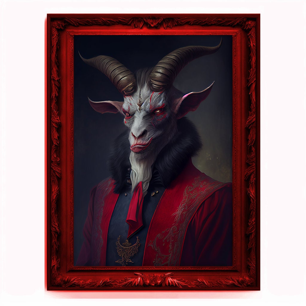 Goat Demon, Ritual Baphomet Portrait, Devil Poster, Animal Painting, Altered Art, Demonic Goat, Regal Vintage Art, Unique Prints, Pagan Art
