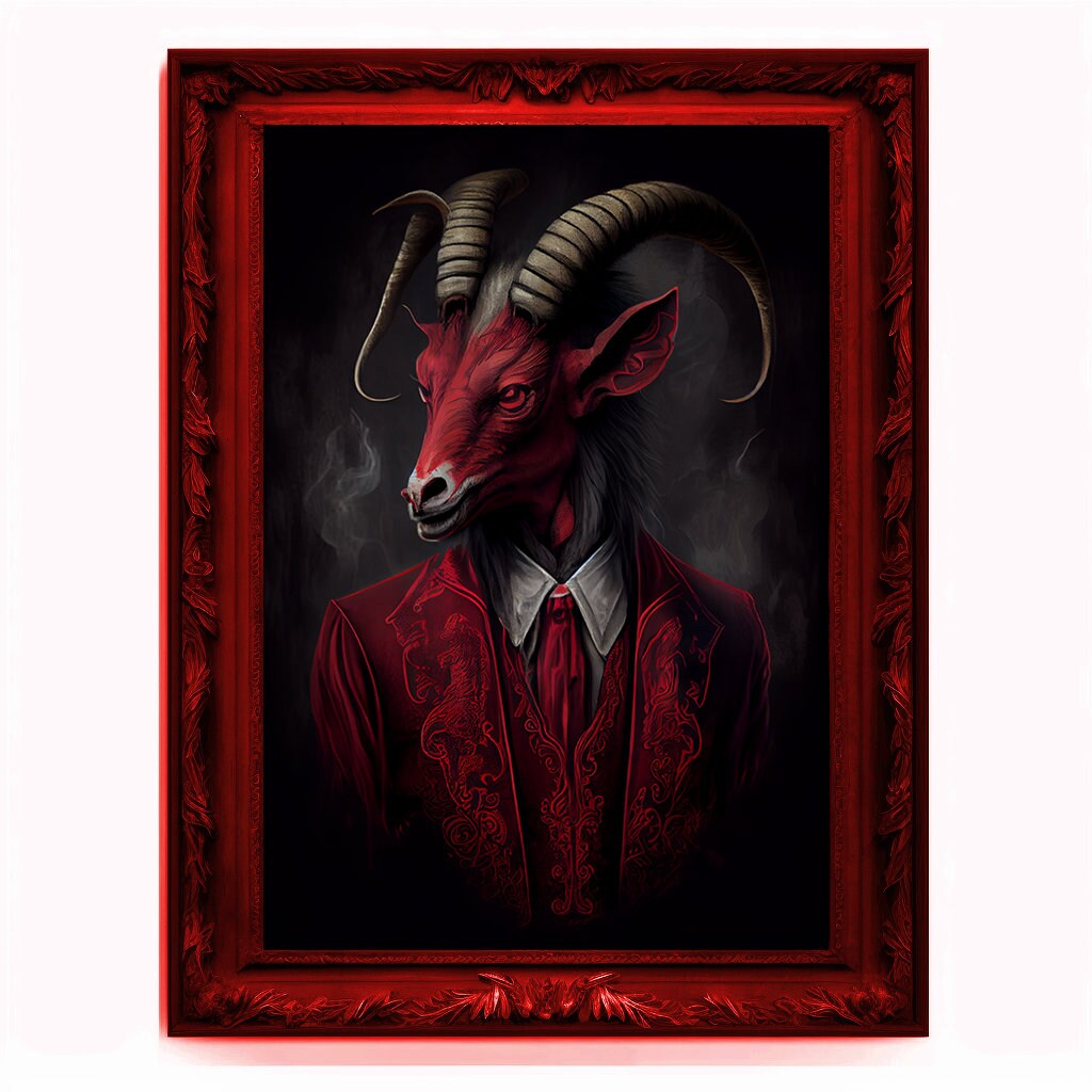 Goat Demon, Ritual Baphomet Portrait, Devil Poster, Animal Painting, Altered Art, Demonic Goat, Regal Vintage Art, Unique Prints, Pagan Art
