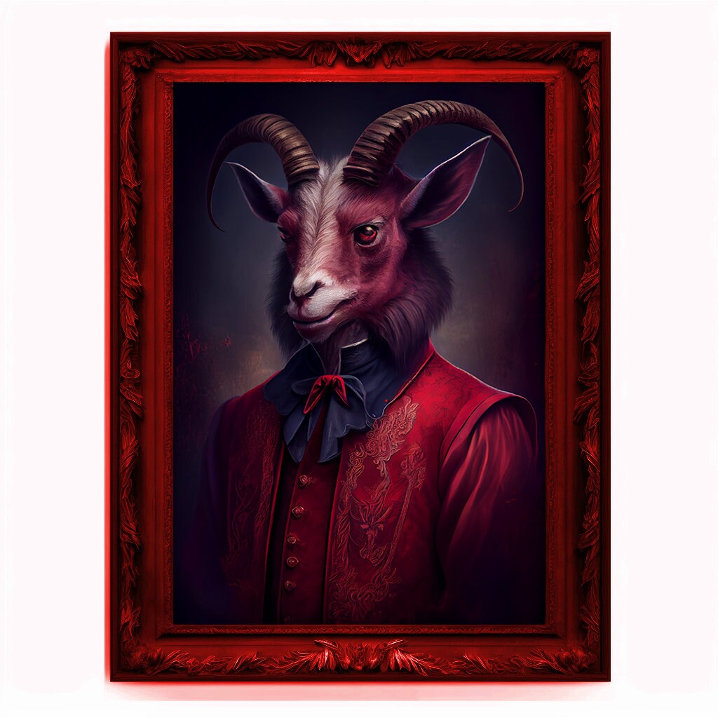 Goat Demon, Ritual Baphomet Portrait, Devil Poster, Animal Painting, Altered Art, Demonic Goat, Regal Vintage Art, Unique Prints, Pagan Art
