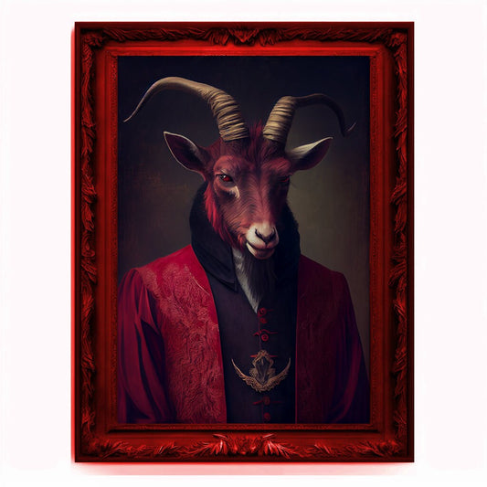 Goat Demon, Ritual Baphomet Portrait, Devil Poster, Animal Painting, Altered Art, Demonic Goat, Regal Vintage Art, Unique Prints, Pagan Art