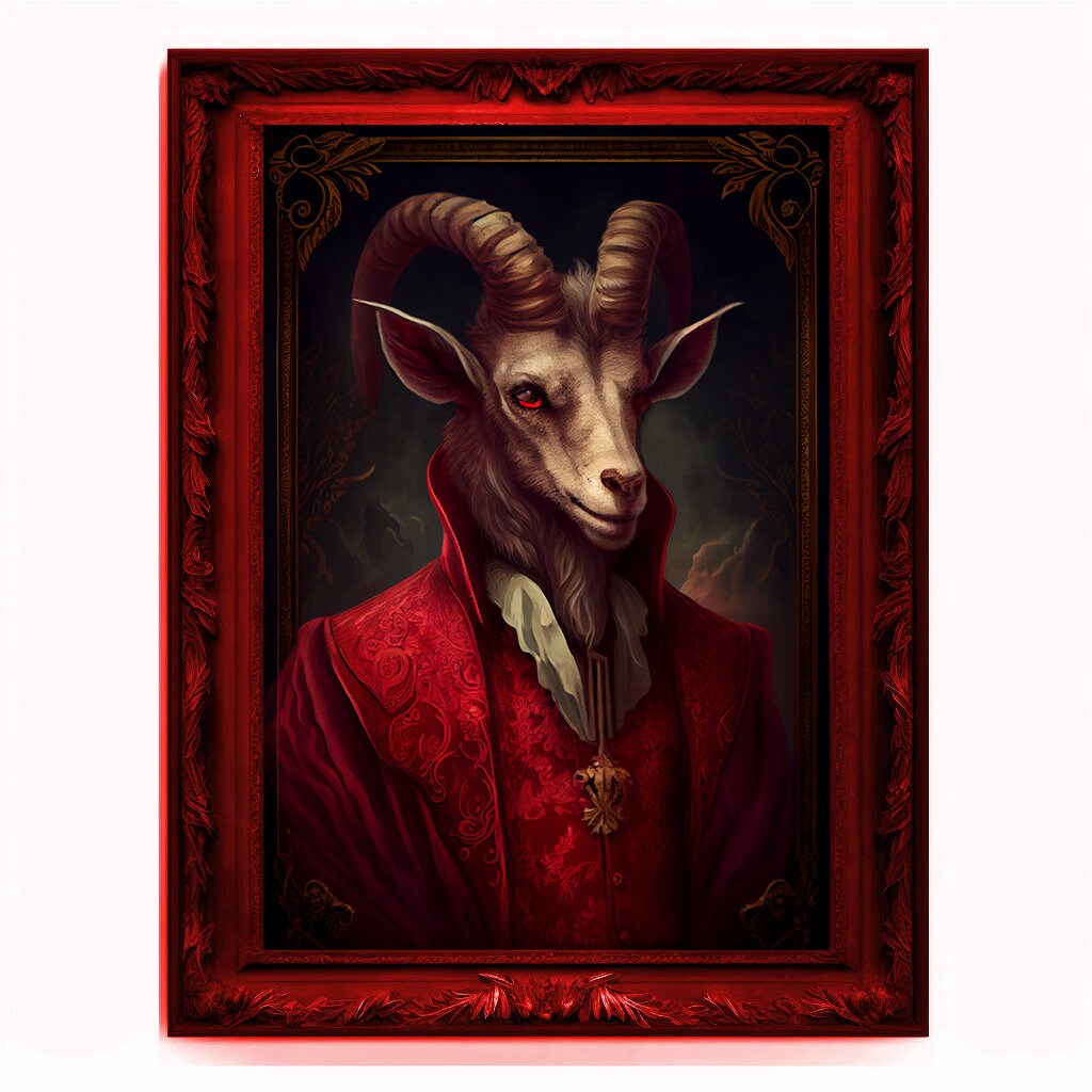 Goat Demon, Ritual Baphomet Portrait, Devil Poster, Animal Painting, Altered Art, Demonic Goat, Regal Vintage Art, Unique Prints, Pagan Art