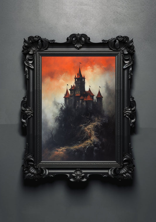 Red Black. Gothic Prints. Oil Painting. Dracula's Castle Poster. Demonic Palace. Spooky Gifts. Gothic Home Decor. Gothic Art. Witchy Gifts.