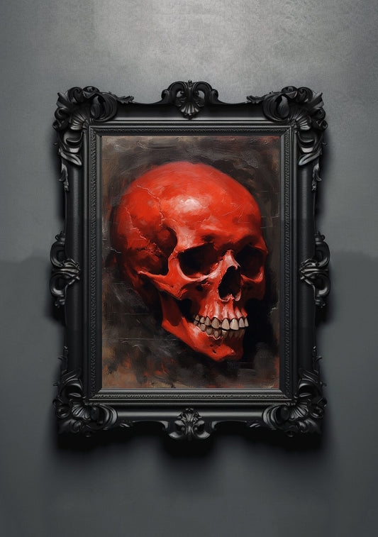 Black Red Skull. Gothic Prints. Oil Painting. Skull Poster. Demonic Palace. Spooky Gifts. Gothic Home Decor. Gothic Art. Witchy Gifts.
