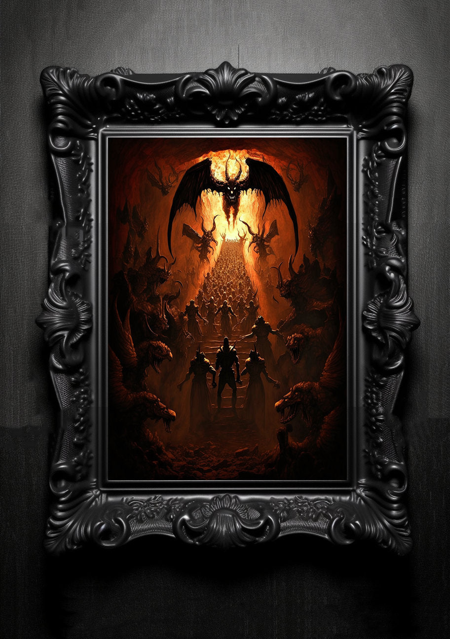 Fallen Angels Hell. Gothic Prints. Oil Painting. Skull Poster. Demonic Palace. Spooky Gifts. Gothic Home Decor. Gothic Art. Witchy Gifts.