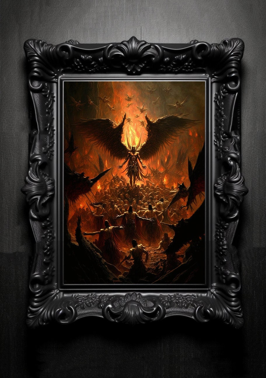 Fallen Angels Hell. Gothic Prints. Oil Painting. Skull Poster. Demonic Palace. Spooky Gifts. Gothic Home Decor. Gothic Art. Witchy Gifts.