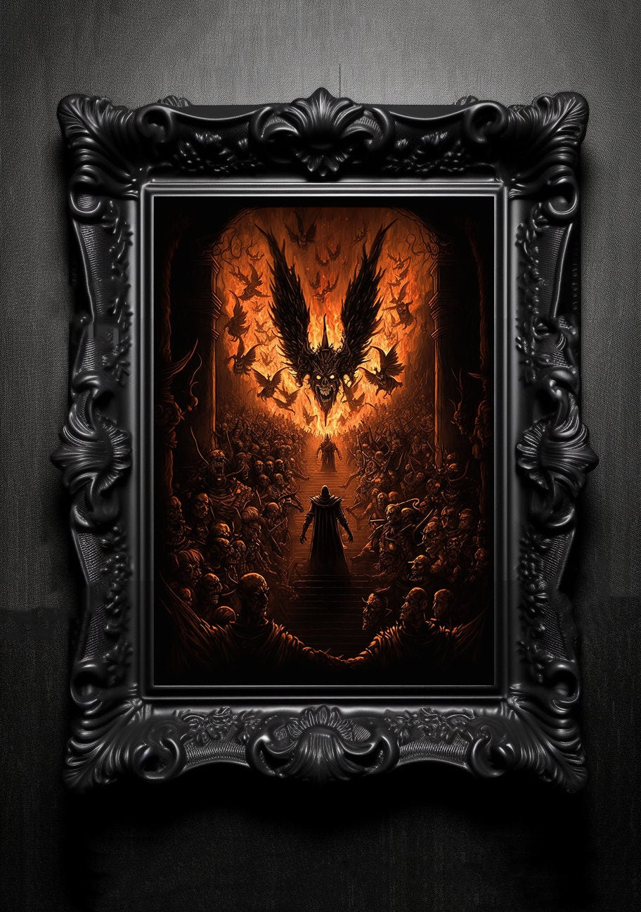 Fallen Angels Hell. Gothic Prints. Oil Painting. Skull Poster. Demonic Palace. Spooky Gifts. Gothic Home Decor. Gothic Art. Witchy Gifts.