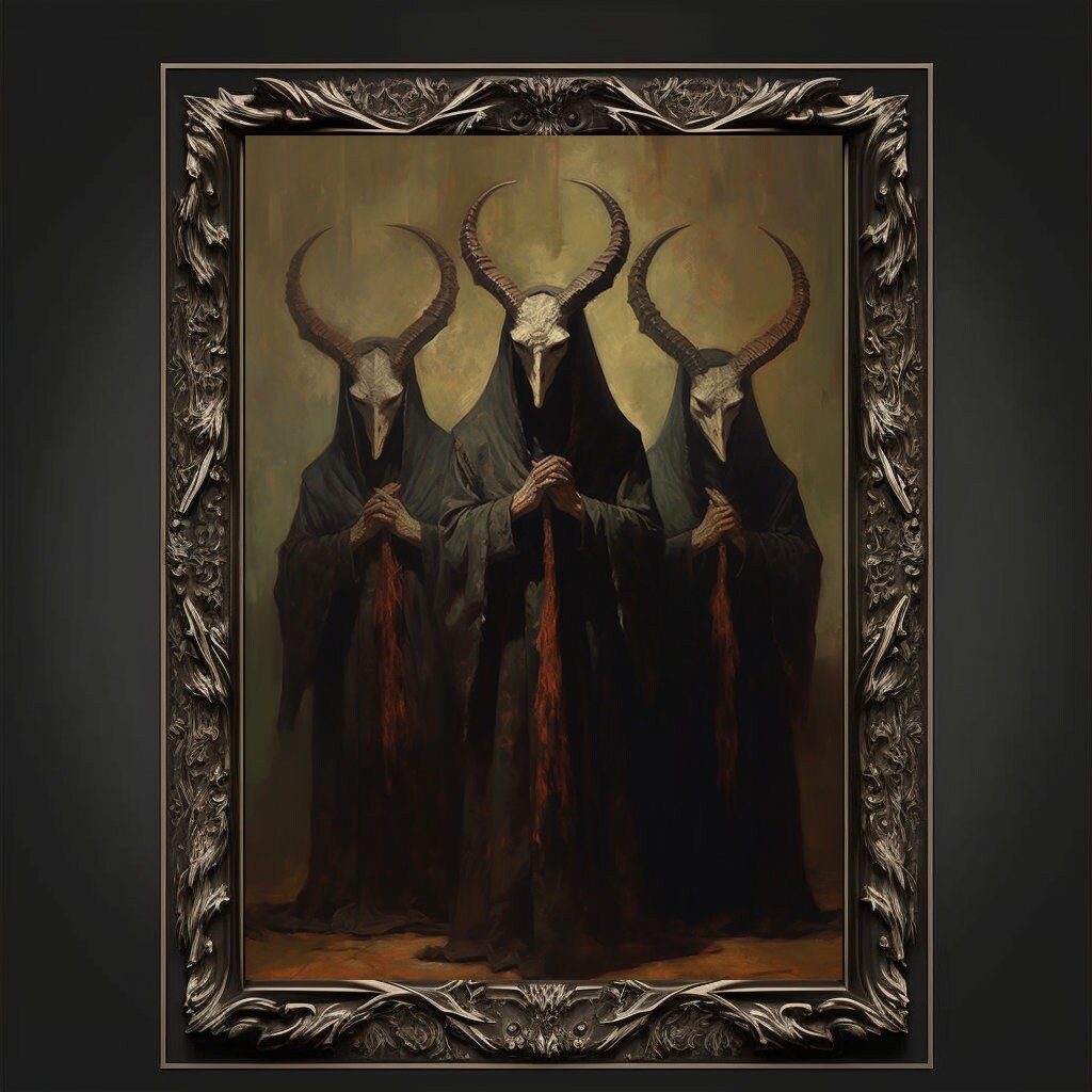 Baphomet Cult Oil Painting Artwork. Gothic Prints. Devil Poster. Demonic Art. Spooky Gifts. Gothic Home Decor. Gothic Art. Witchy Gifts.