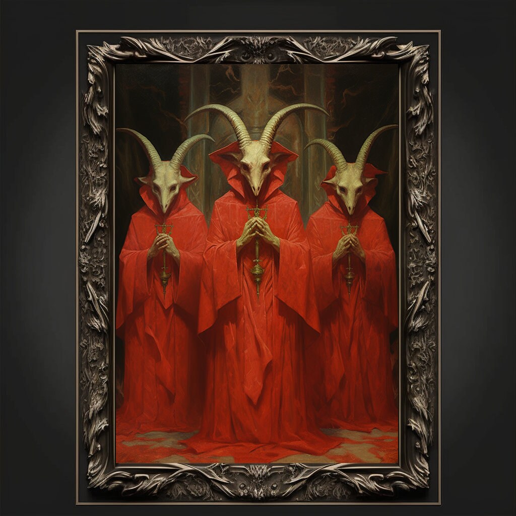 Baphomet Cult Oil Painting Artwork. Gothic Prints. Devil Poster. Demonic Art. Spooky Gifts. Gothic Home Decor. Gothic Art. Witchy Gifts.