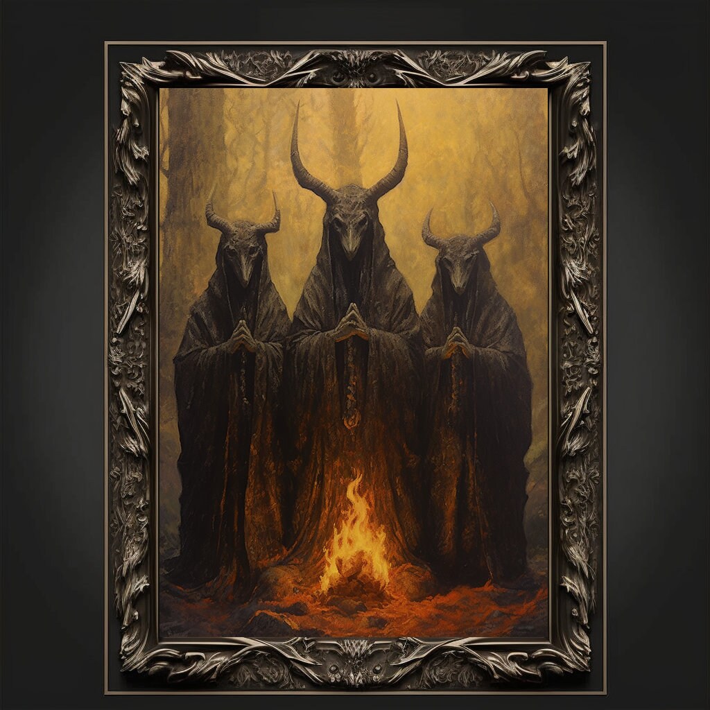 Baphomet Cult Oil Painting Artwork. Gothic Prints. Devil Poster. Demonic Art. Spooky Gifts. Gothic Home Decor. Gothic Art. Witchy Gifts.