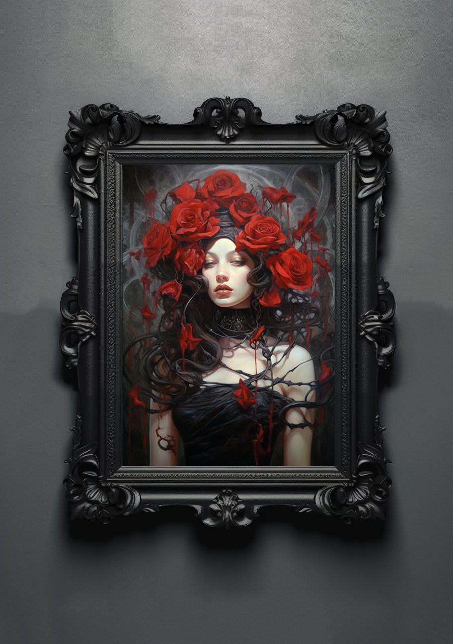 Gothic Rose Artwork. Gothic Prints. Oil Painting. Black Rose Poster. Wiccan Lady. Spooky Gifts. Gothic Home Decor. Gothic Art. Witchy Gifts.