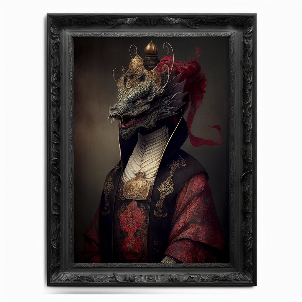 Original Wall Art Print / Dragon Painting / Art Gift / Gothic Decor Gift / Chinese Art / Oil Painting / Altered Art / Animal Portrait Gift
