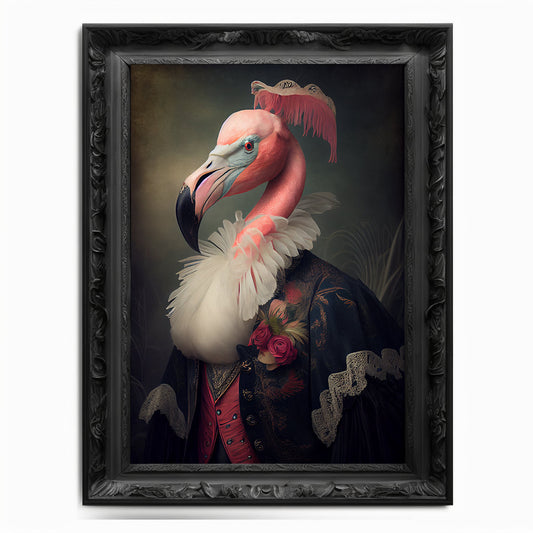 Flamingo Wall Art Print, Animal Lover, Vintage Regal Flamingo Art Poster Renaissance, Victorian Flamingo Portrait, Royal Painting Home Gift