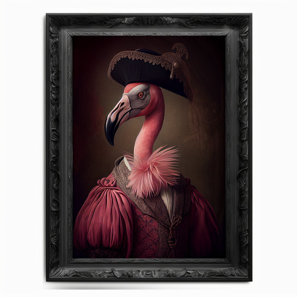 Flamingo Wall Art Print, Animal Lover, Vintage Regal Flamingo Art Poster Renaissance, Victorian Flamingo Portrait, Royal Painting Home Gift