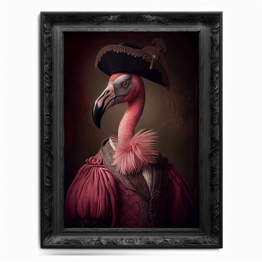 Flamingo Wall Art Print, Animal Lover, Vintage Regal Flamingo Art Poster Renaissance, Victorian Flamingo Portrait, Royal Painting Home Gift